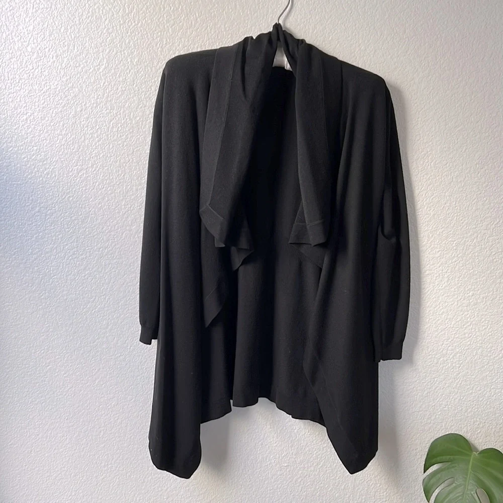 Theory Black Wool Open Drape Cardigan Sweater - Picture 4 of 8
